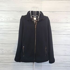 Karen Scott black sherpa fleece black zip front jacket Size M